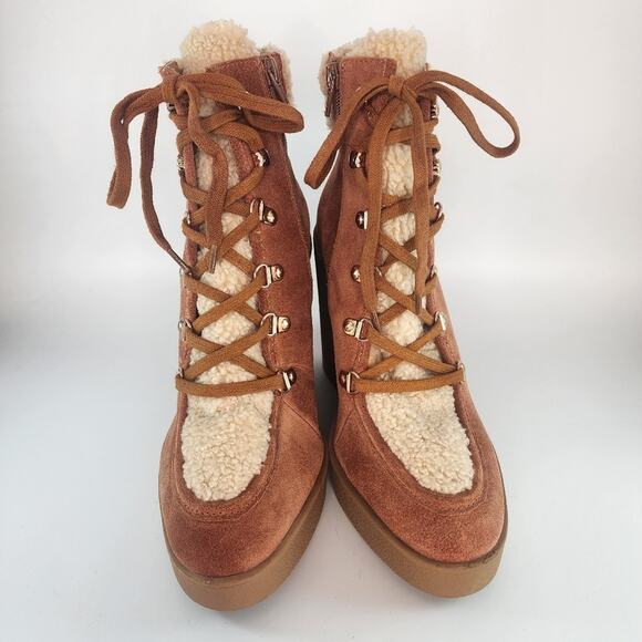 Jessica Simpson Maelyn Suede Shearling Wedge Boots - Picture 2 of 10